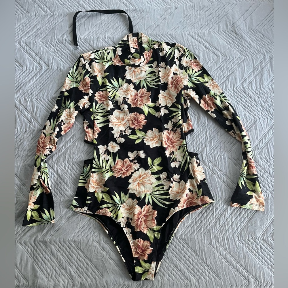 Rip Curl Black Floral Long Sleeve Swimsuit